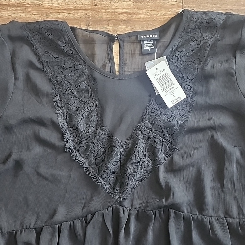 NWT Torrid Babydoll Crinkle Chiffon Lace Trim Top Sz 3, 22/24, 3X - Picture 5 of 10